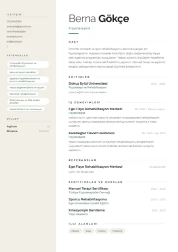 Fizyoterapist Cv Örnekleri cv indir